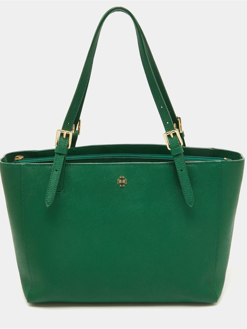TORY BURCH Green Medium York Buckle Zip Top Tote
